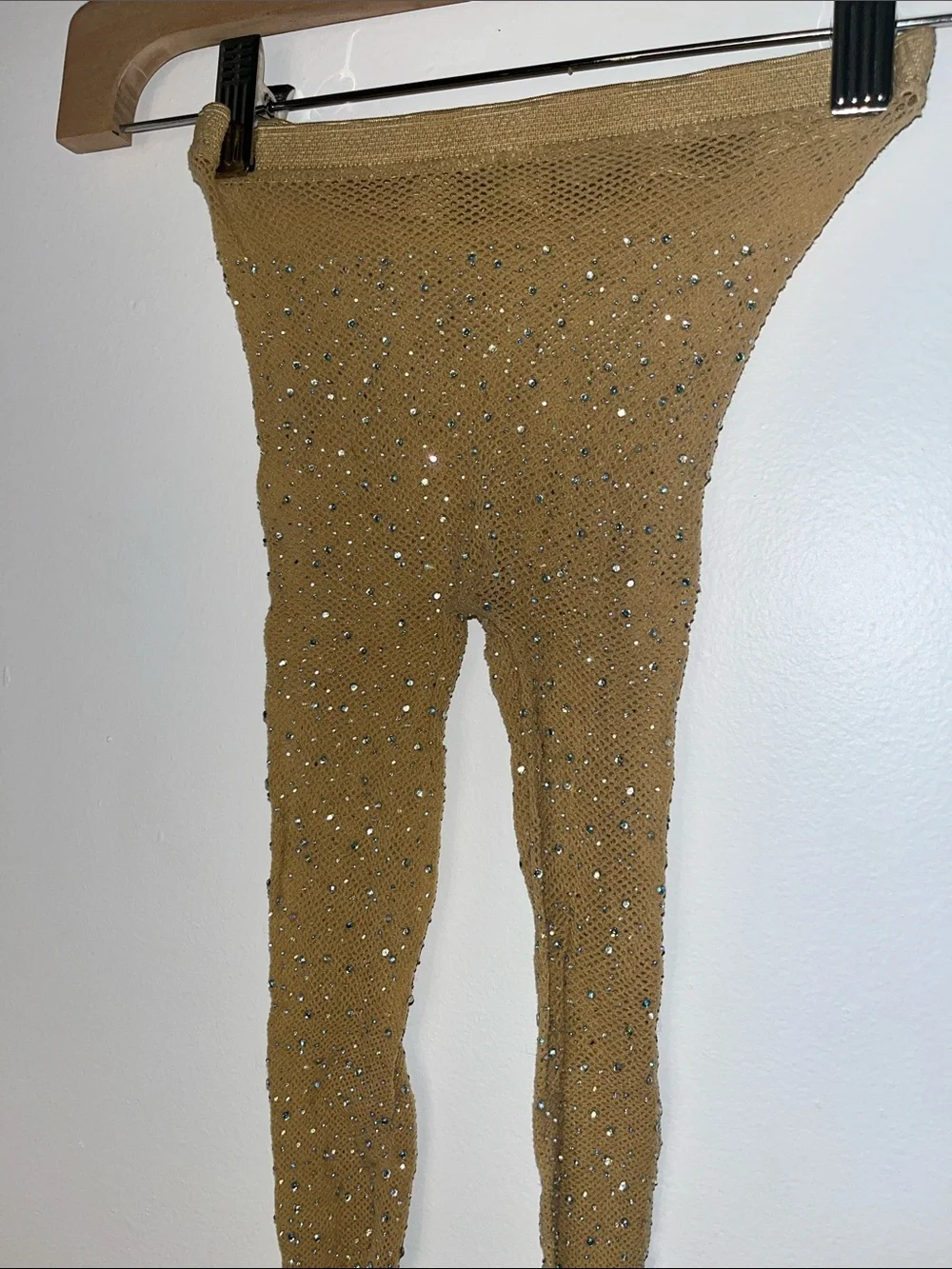 2-pack. Sheer Rhinestone-Embellished Mesh Tights in Mustard and black fishnet.